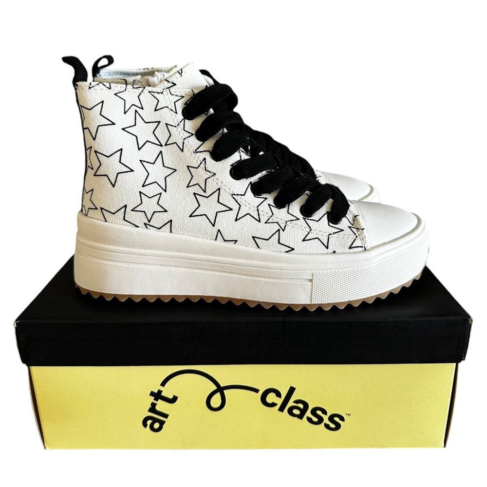 Art Class Kids Blakely High-Top Side Zip Fashion Sneakers White Stars Size 1 NWT